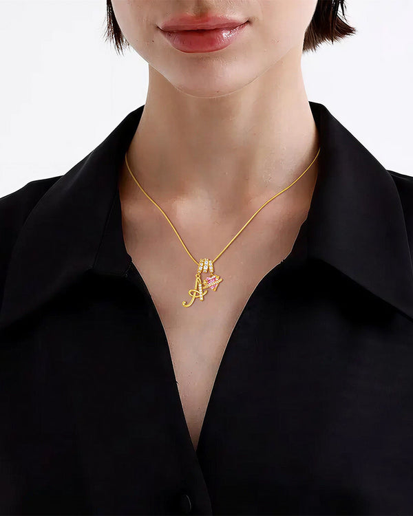 Curvvvy® Personalized Initial Necklace with Pink Heart Planet Pendant
