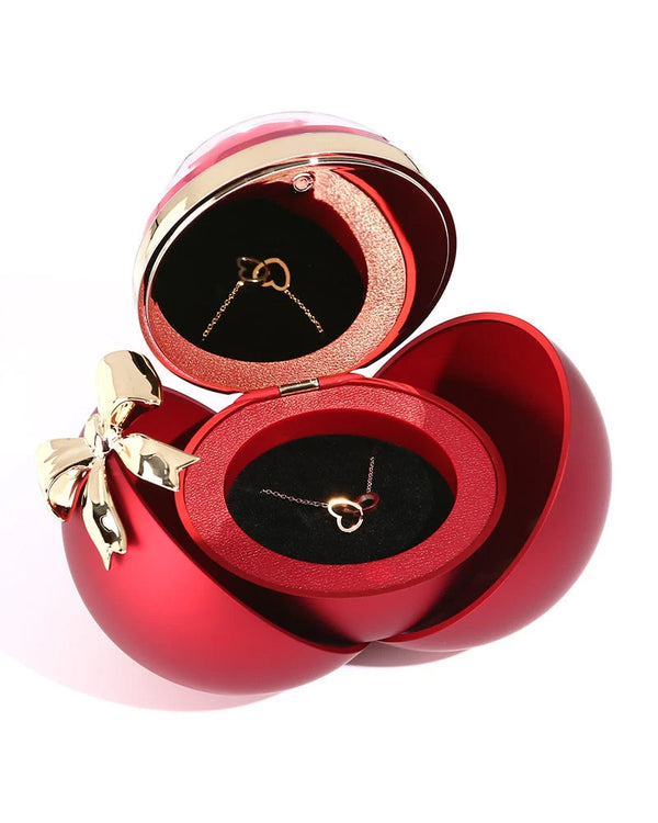 Curvvvy® Round Rose Box - With Engraved Double Heart Necklace