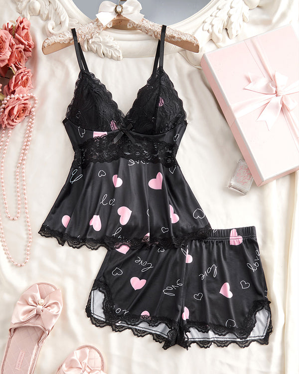 Curvvvy® BlossomLace – Lace-Trim Cami & Shorts Pajama Set