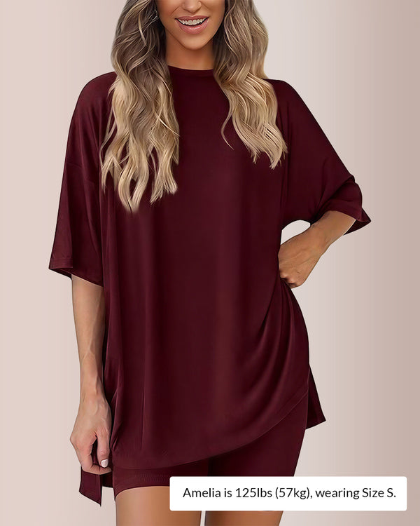 Curvvvy® Oversized Tee & Biker Shorts Lounge Set