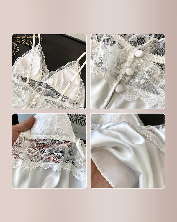 Curvvvy® Lace Trim Satin Cami & Shorts Pajama Set