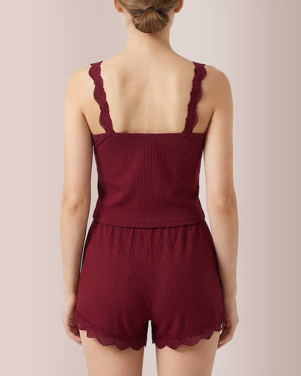 Curvvvy® Cozy Elegance 3-Piece Ribbed Lace Loungewear Set