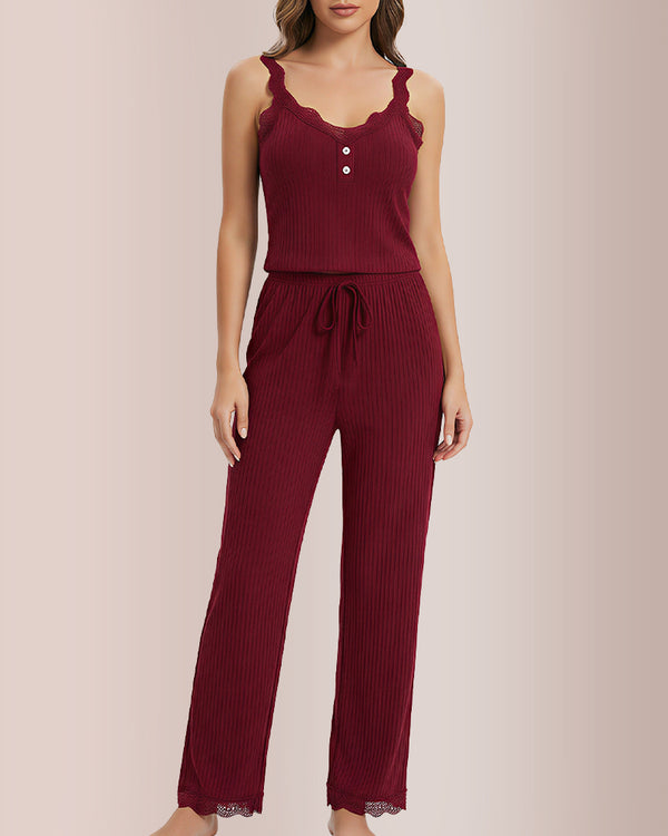 Curvvvy® Cozy Elegance 3-Piece Ribbed Lace Loungewear Set