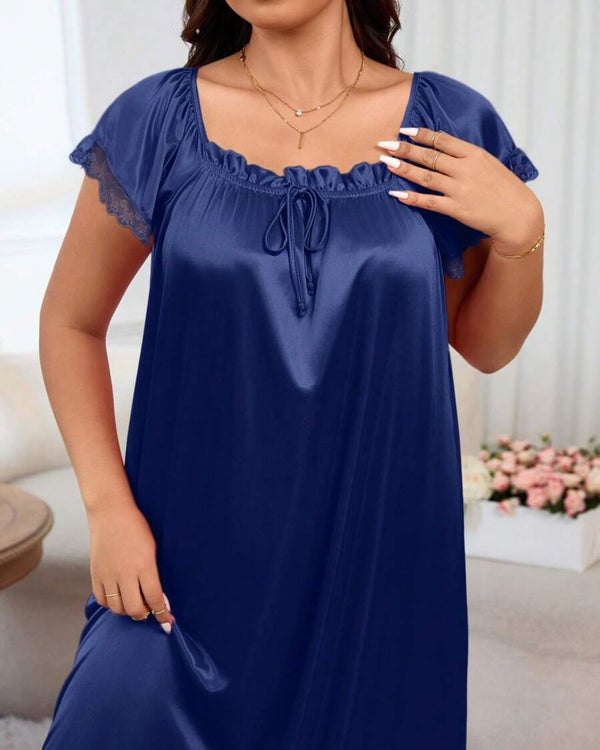 Curvvvy® Plus Size Square Neck Bow Embellished Pajama Night Dress