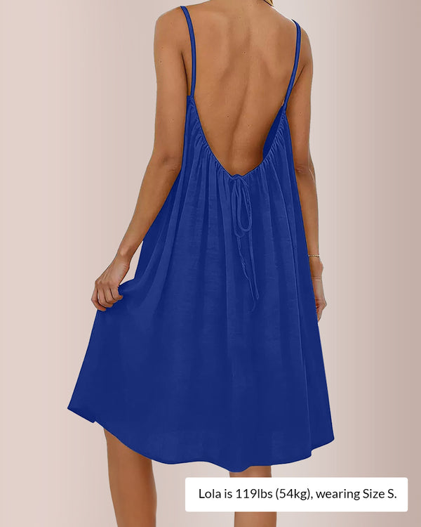Curvvvy® Backless Crinkle Texture Slip Beach Cover Up Dress
