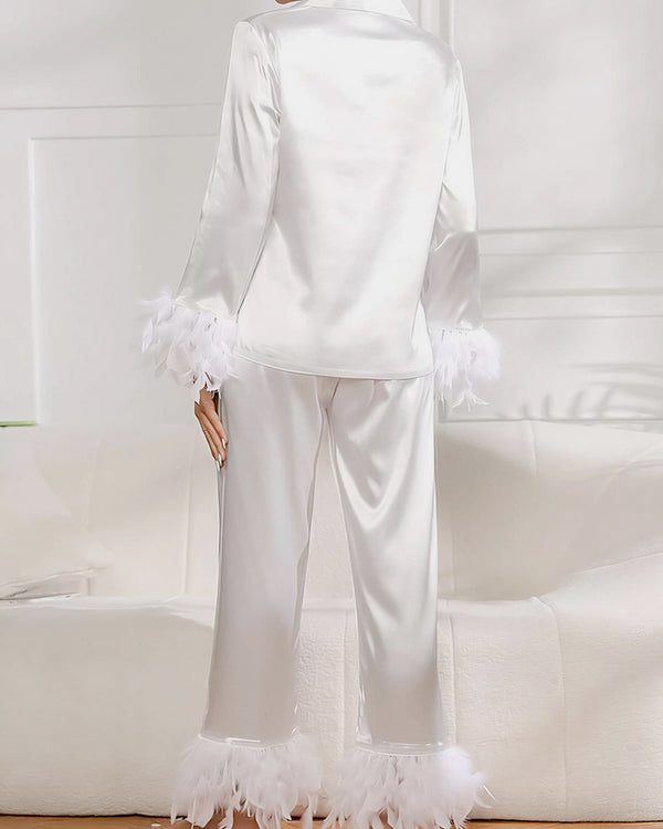 Curvvvy® Ice Silk Feather Loose Pajama Set