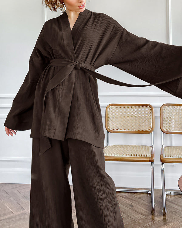 Curvvvy® Cloud-Soft Gauze 2-Piece Wrap Loungewear Set