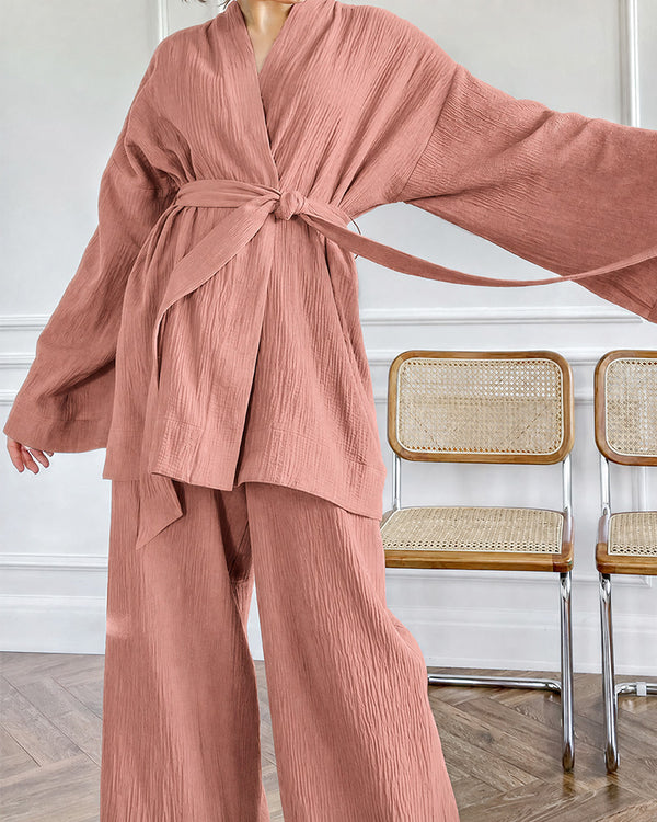 Curvvvy® Cloud-Soft Gauze 2-Piece Wrap Loungewear Set
