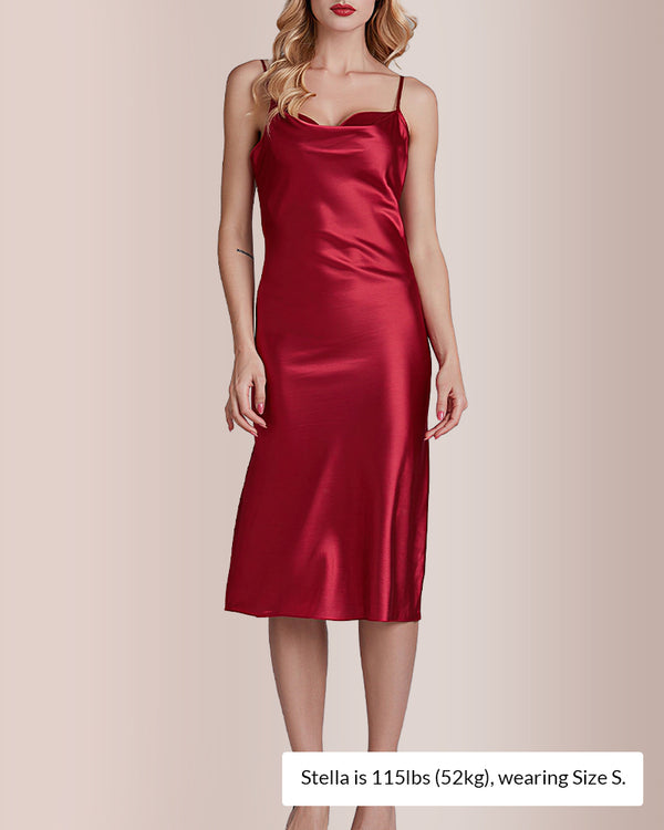 Curvvvy® Elegant Cowl Neck Satin Slip Dress