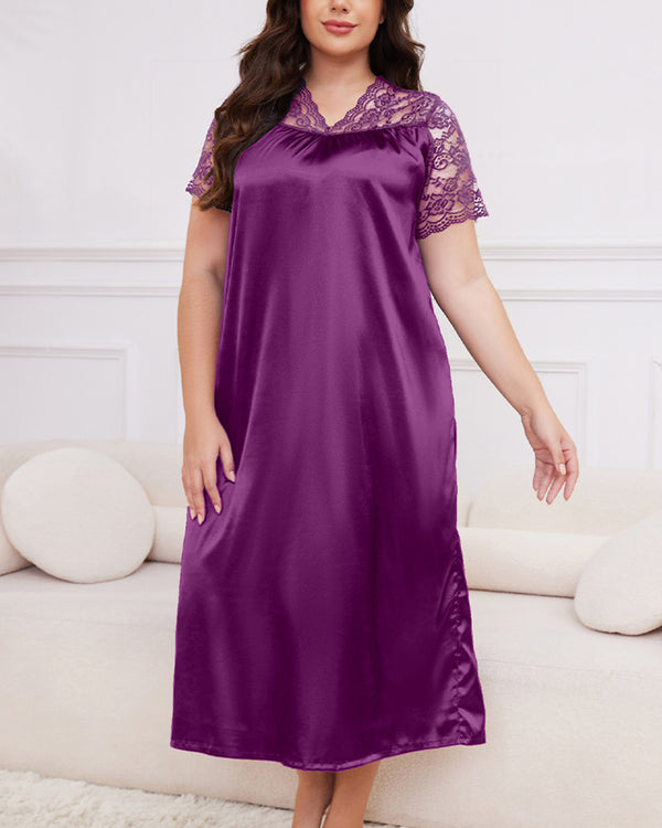 Curvvvy® Silky Comfort Lace Trim Plus Size Sleep Dress