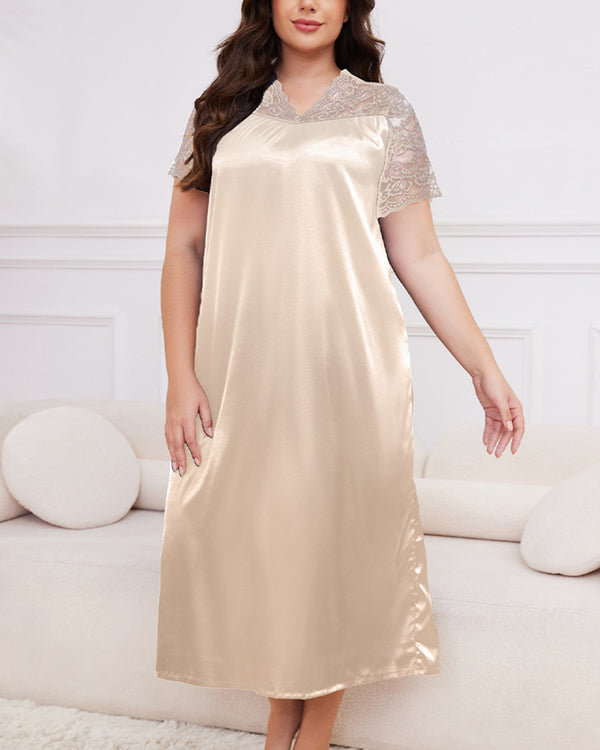 Curvvvy® Silky Comfort Lace Trim Plus Size Sleep Dress
