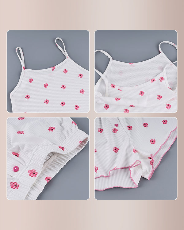 Curvvvy® Sweet Petal Ribbed Knit Pajama Set
