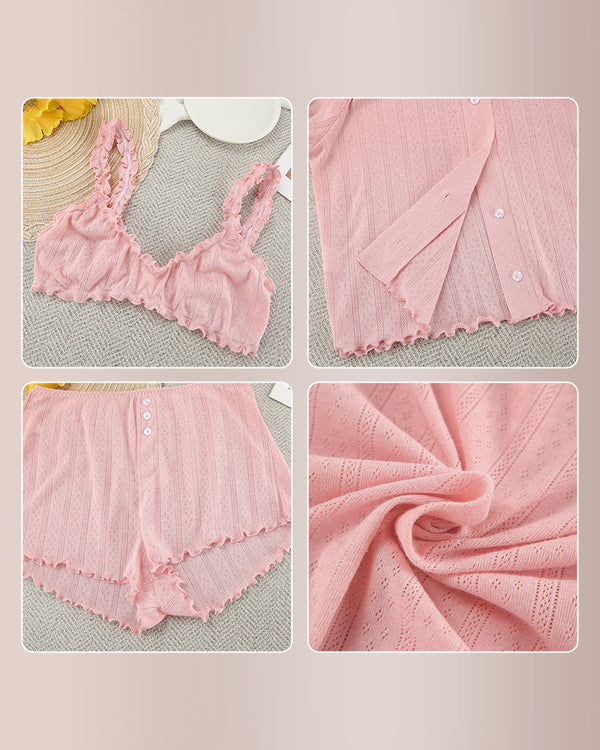 Curvvvy® 3-Piece Ruffle Knit Loungewear Set