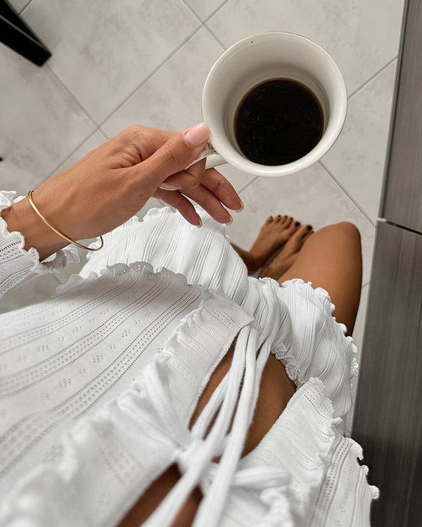 Curvvvy® Tie-Front Long Sleeve Loungewear Set