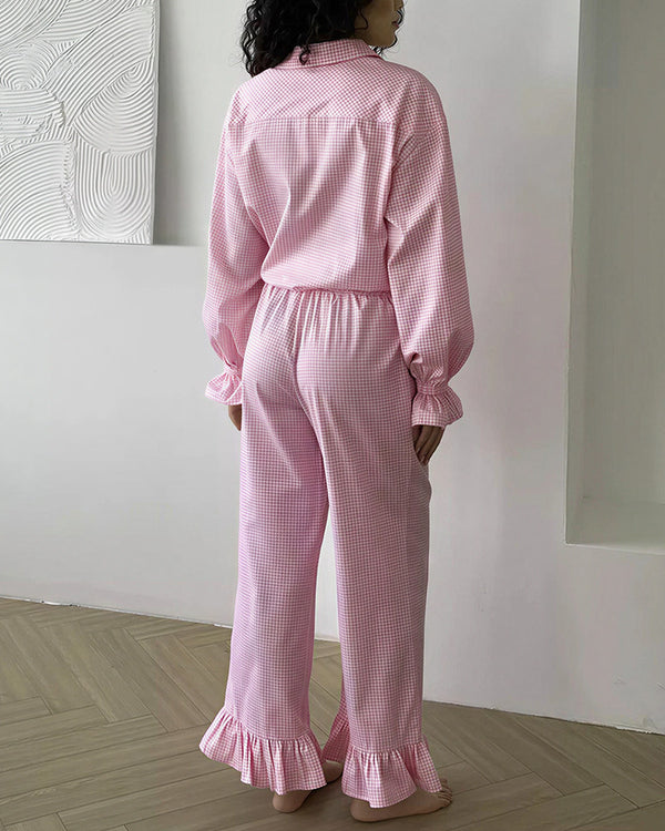 Curvvvy® Sweetheart Pink Plaid Ruffle 2-Piece Loungewear Set