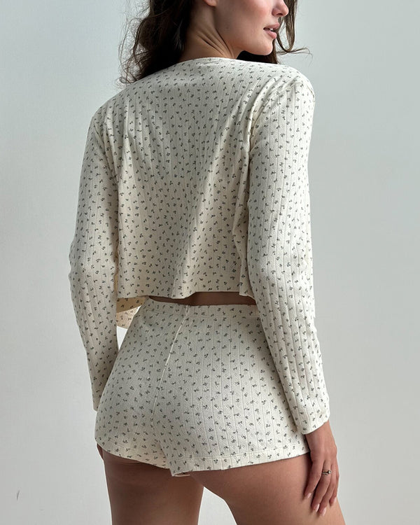 Curvvvy® Floral Knit Long Sleeve & Shorts Loungewear Set