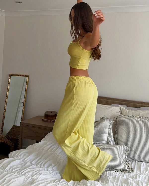 Curvvvy® Ribbed Cami & Wide-Leg Pant Lounge Set