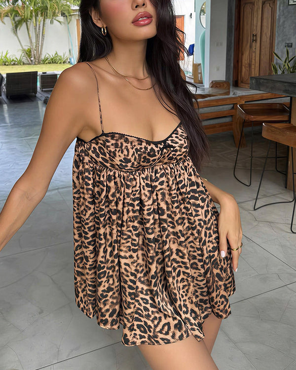 Curvvvy® Wild Side Leopard Print Babydoll Slip Dress