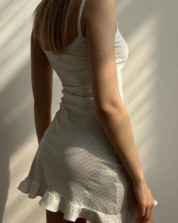 Curvvvy™ Vintage Polka Dot Ruffle Hem Mini Slip Dress