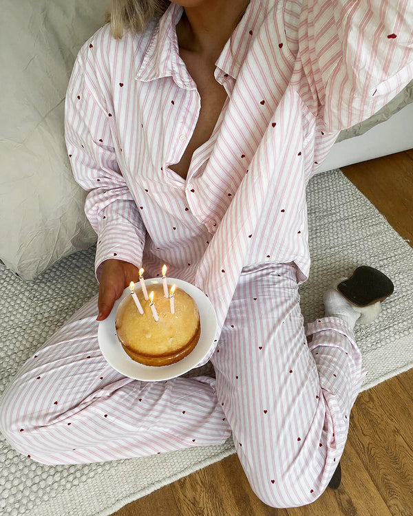 Curvvvy™ Sweetheart Pink Striped Long Sleeve Pajama Set