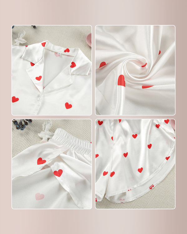 Curvvvy™ Sweetheart Cropped Pajama Set - Heart Print Loungewear