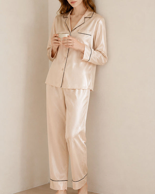 Curvvvy™ Classic 100% Mulberry Silk Pajama Set - Long Sleeve Loungewear