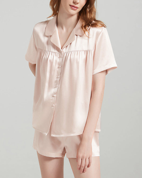 Curvvvy™ Mulberry Silk Pleated Short Pajama Set