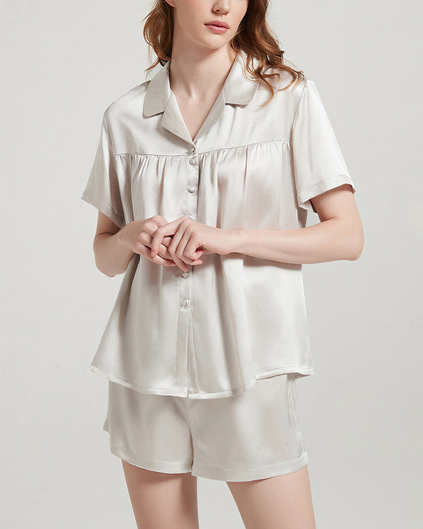 Curvvvy™ Mulberry Silk Pleated Short Pajama Set