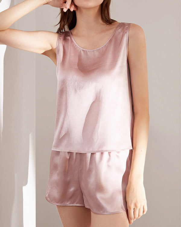 Curvvvy™ 100% Mulberry Silk Lounge Set - Sleeveless Tank & Shorts Sleepwear