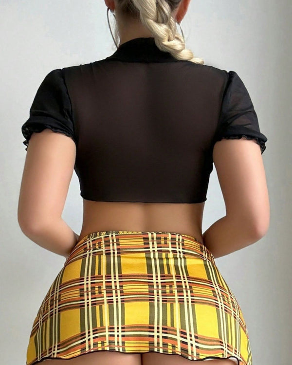 Curvvvy™ Plaid Schoolgirl Lingerie Set