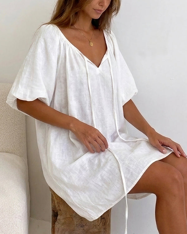 Curvvvy™ Cotton White Tie-Front Loungewear Dress Sleepwear