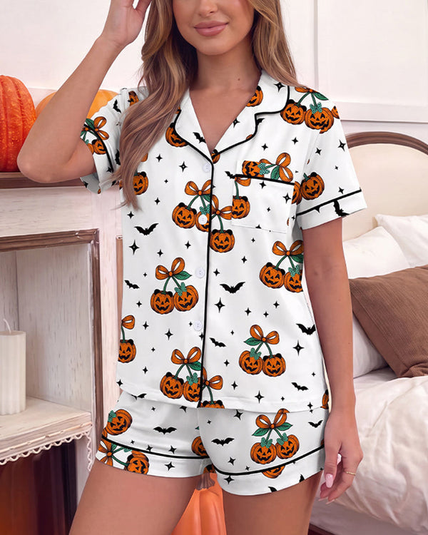 Curvvvy™ Halloween Cartoon 2-Piece Short-Sleeve Pajama Set