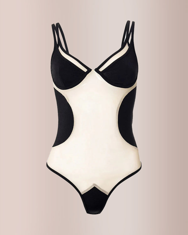Curvvvy® Trendy Black Tulle Patchwork Sexy Sheer Bodysuit Swimwear