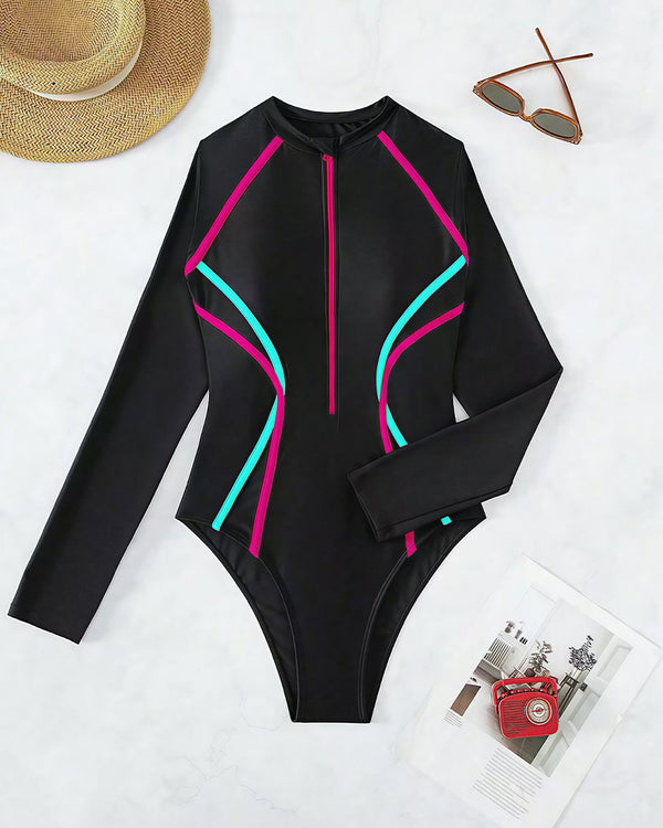 Curvvvy™ Long Sleeve One-Piece Rash Guard Swimsuit