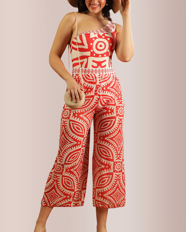 Curvvvy® Retro Geometric One-Shoulder Swimsuit Pants Set
