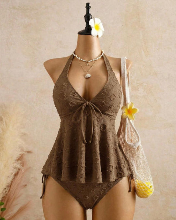 Curvvvy® Girly Relaxed Vacation Polka Dot Textured Fabric Camisole Babydoll Bikini Set