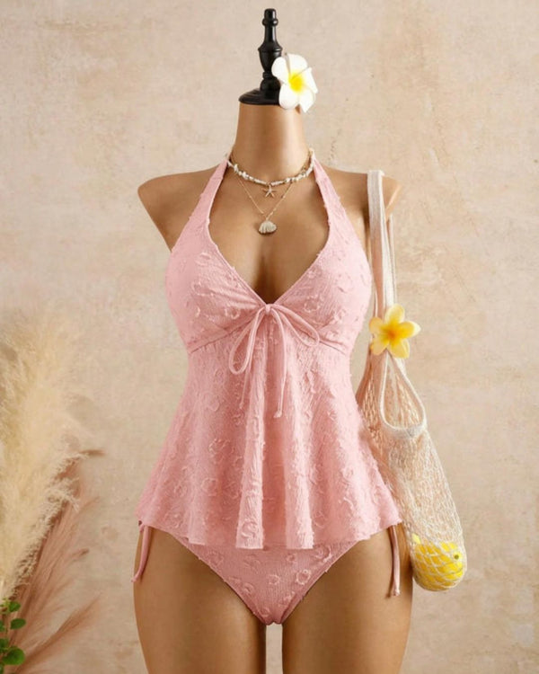 Curvvvy® Girly Relaxed Vacation Polka Dot Textured Fabric Camisole Babydoll Bikini Set