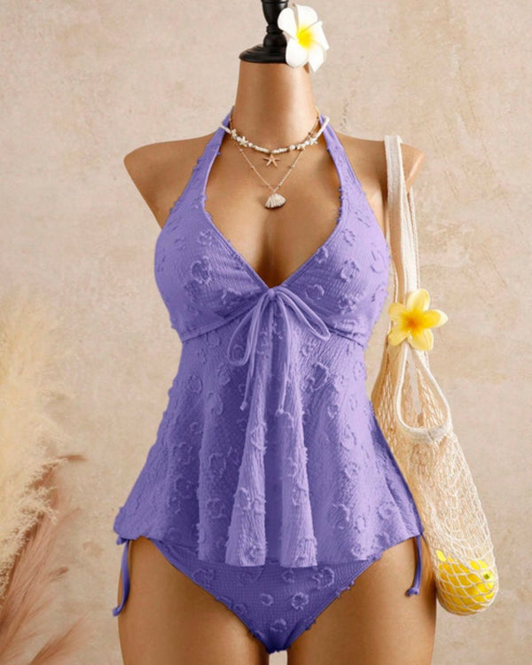 Curvvvy® Girly Relaxed Vacation Polka Dot Textured Fabric Camisole Babydoll Bikini Set