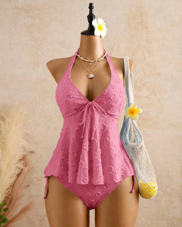 Curvvvy® Girly Relaxed Vacation Polka Dot Textured Fabric Camisole Babydoll Bikini Set