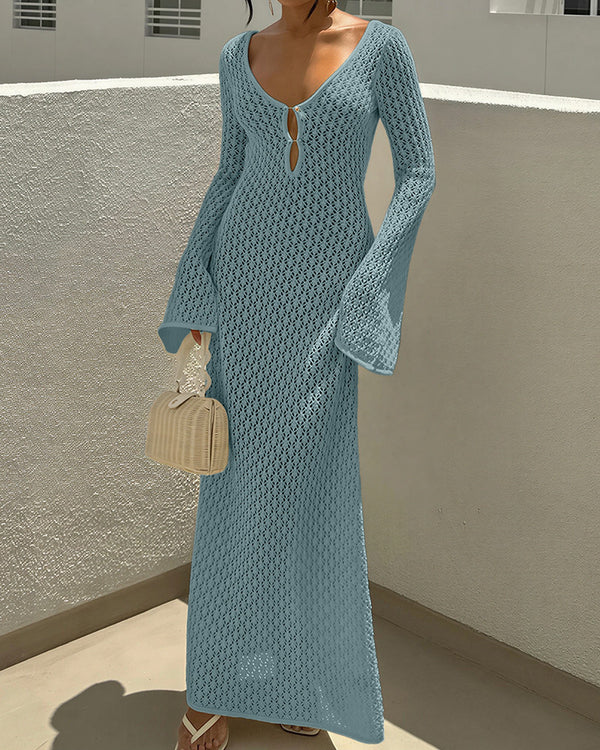 Curvvvy® Bohemian Crochet Long Sleeve Maxi Beach Cover-Up Dress