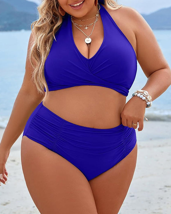 Curvvvy™ High-Waisted Halter Wrap Bikini Set Tummy Control Swimsuit