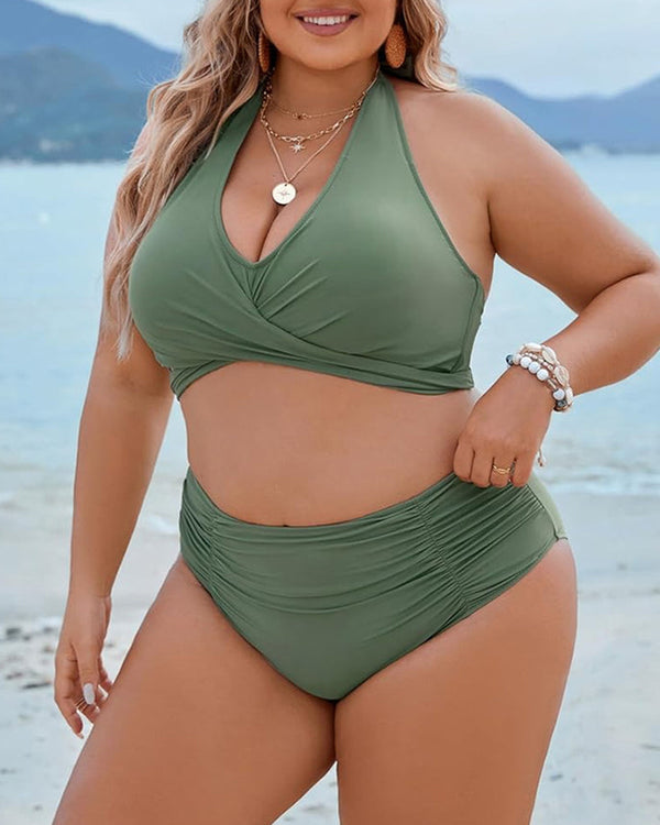 Curvvvy™ High-Waisted Halter Wrap Bikini Set Tummy Control Swimsuit