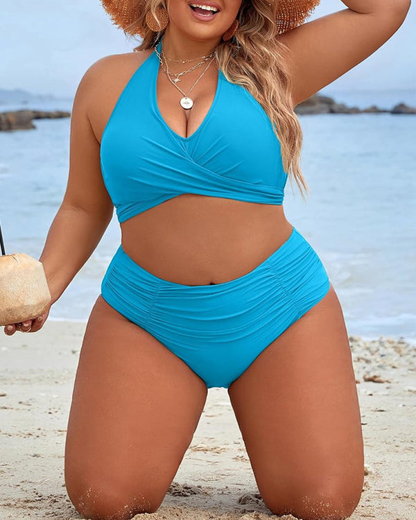Curvvvy™ High-Waisted Halter Wrap Bikini Set Tummy Control Swimsuit