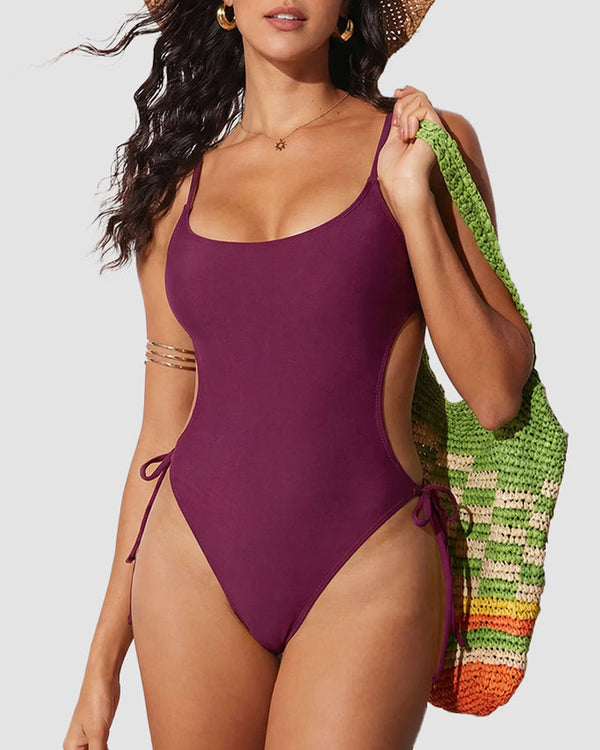 Curvvvy™ Cutout Side Drawstring High-Cut One-Piece Swimsuit