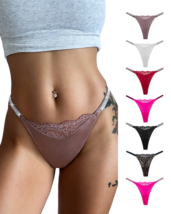 Curvvvy® Plus-size crystal lace thong – high-cut ice silk T-back