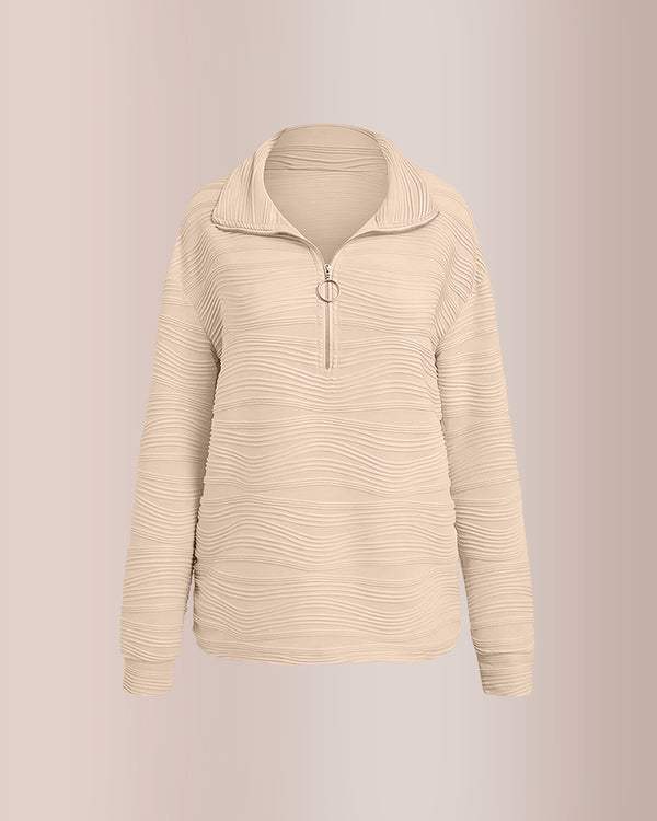 Curvvvy® Textured Zipper Front Long Sleeve T-Shirt