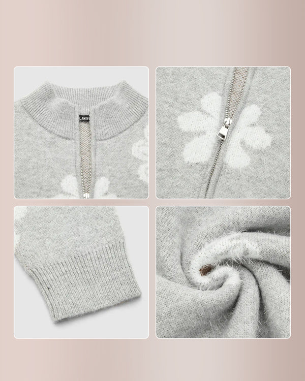 Curvvvy® Floral Pattern Half Zip High Neck Sweater