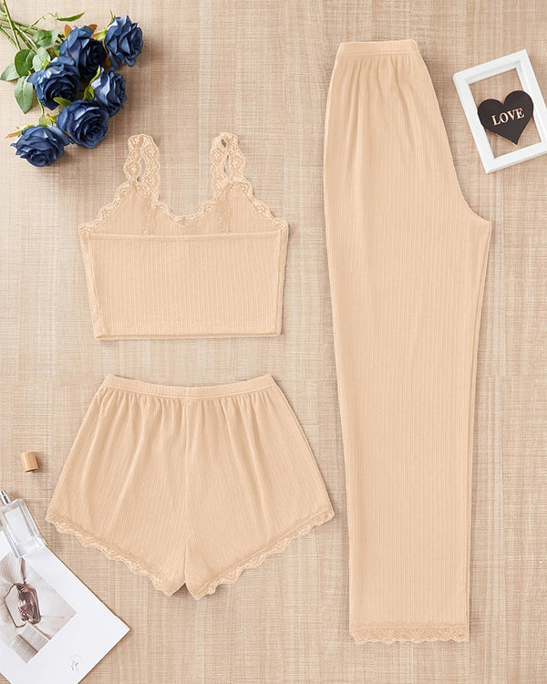 Curvvvy® DreamWear – Knit Lace Trim Camisole Pajama Set (3 Colors) curvvvy