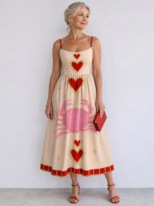 Aurevra | Heart Motif Sleeveless Midi Dress