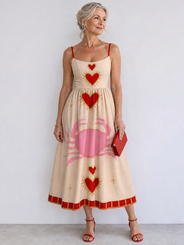 Aurevra | Heart Motif Sleeveless Midi Dress